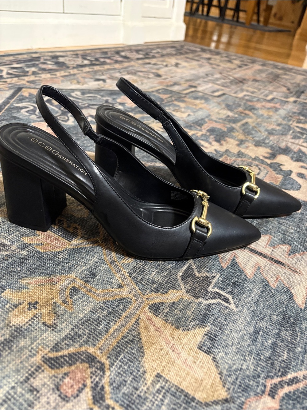 BCBGeneration Black Slingback Pointed-Toe Block Heel Pumps